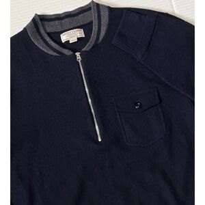 WALLACE & BARNES - Men's Navy Blue Merino Wool 1/4 Zip Sweater - Medium